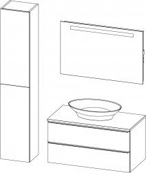 Grande TOP / Komposition III / 100 + 35 cm
- Unterschrank GRANDE TOP 100, 2 Schublade
- Waschbecken TITAN Oval
- Spiegel mit integrierter Beleuchtung und Steckdose 100
- Hochschrank 35x180