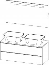 Grande TOP / Komposition IV / 120 cm
- Unterschrank GRANDE TOP 120, 2 Schublade
- 2x Waschbecken TITAN Square
- Spiegel mit integrierter Beleuchtung und Steckdose 120