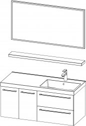 Arwen / kompozicija III / 120 cm
- Baza ARWEN 120 s umivaonikom D, 2 ladice, 2 vrata
- Ogledalo s aluminijskim okvirom 120
- Polica 120